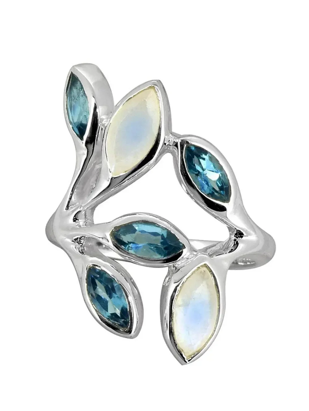 London Blue Topaz Moonstone 925 Sterling Silver Size 9 Ring